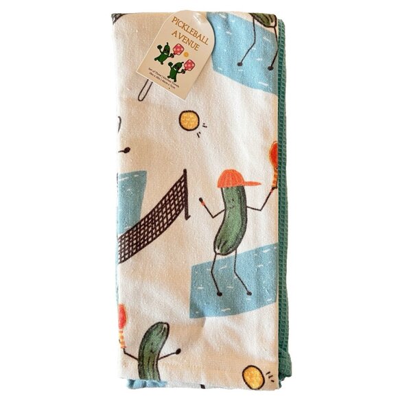 NEW Set 3 PICKLE BALL AVENUE Kitchen Dish Towels Mireille Designs 100% Cotton - Picture 1 of 6
